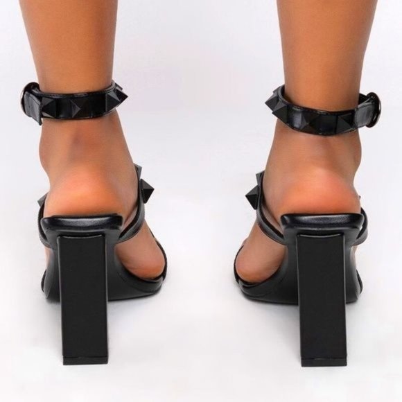 Stasia Black Rockstar: Studded Ankle Strap Chunky Heel Sandal 7 7.5 8.5 9 - Picture 3 of 6